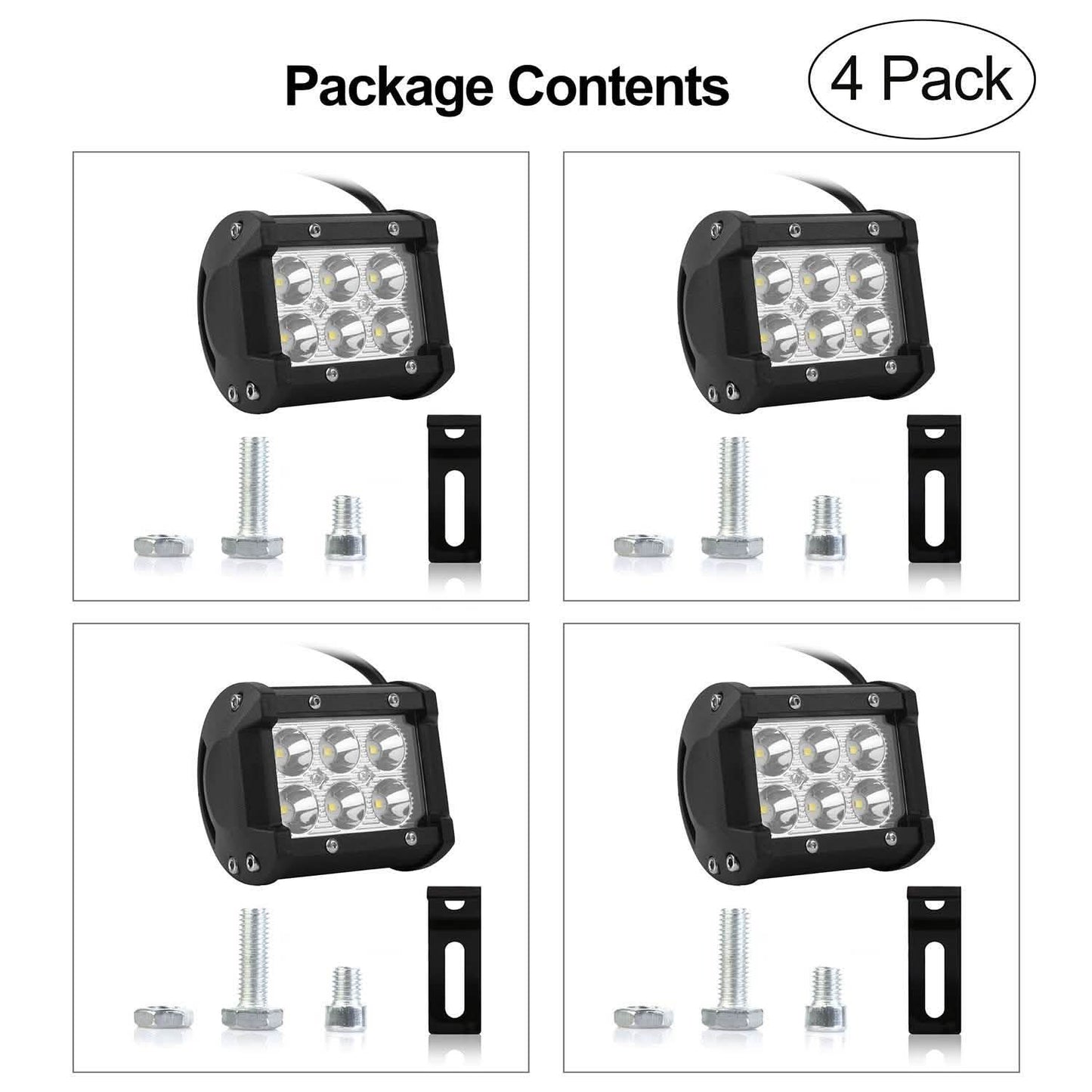 4-Piece: 4” 18W Dual Row LED Spot Light Pod