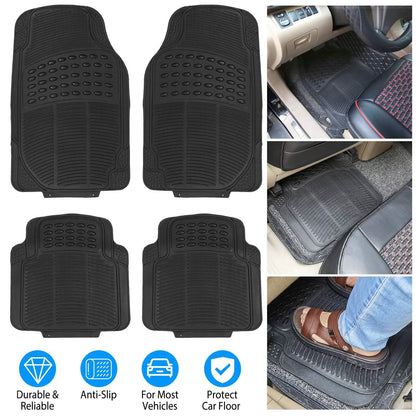 4-Pieces: Heavy Duty PVC Rubber Automotive Floor Mats with Trimmable Design