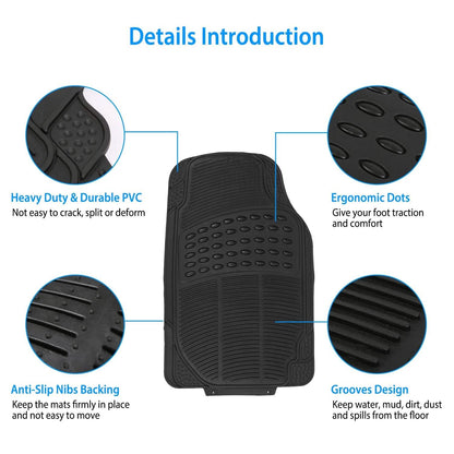 4-Pieces: Heavy Duty PVC Rubber Automotive Floor Mats with Trimmable Design
