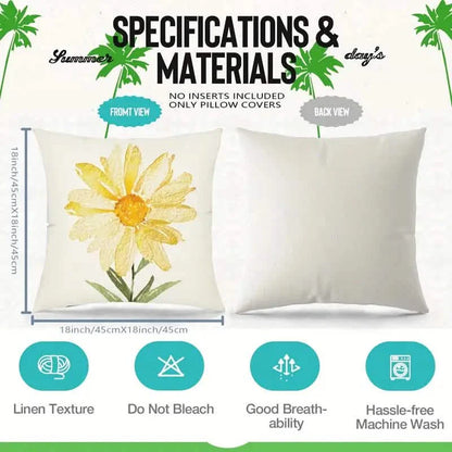 4-Pieces: Summer Flowers Printed Throw Pillow Cover Cushion Pillow Case