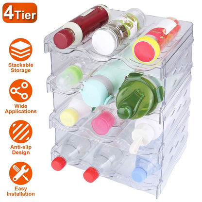 4-Tier Bottle Storage 12 Bottles Transparent Stackable Organizer Holder Shelf