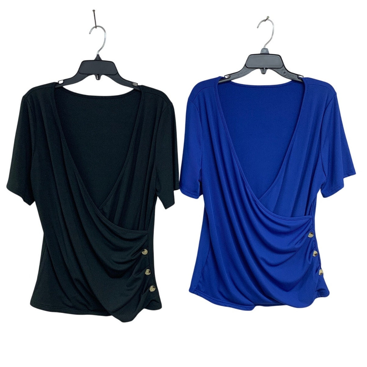 Lot of 2 Shein Curve Womens 1X Short Sleeve Ribbed Deep V Neck Faux Wrap Tops