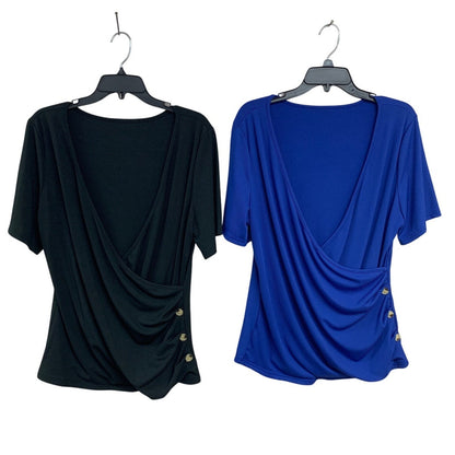 Lot of 2 Shein Curve Womens 1X Short Sleeve Ribbed Deep V Neck Faux Wrap Tops