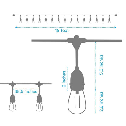 48 Ft. LED String Lights Outdoor Commercial Grade Waterproof Bulbs