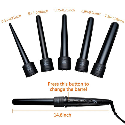 5-in-1 Curling Iron Wand Set Hair Curler Set With 5 Interchangeable Barrels Roller