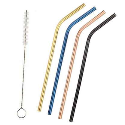 5-Pack: Colored Platinum Stainless Steel Straws With Brush