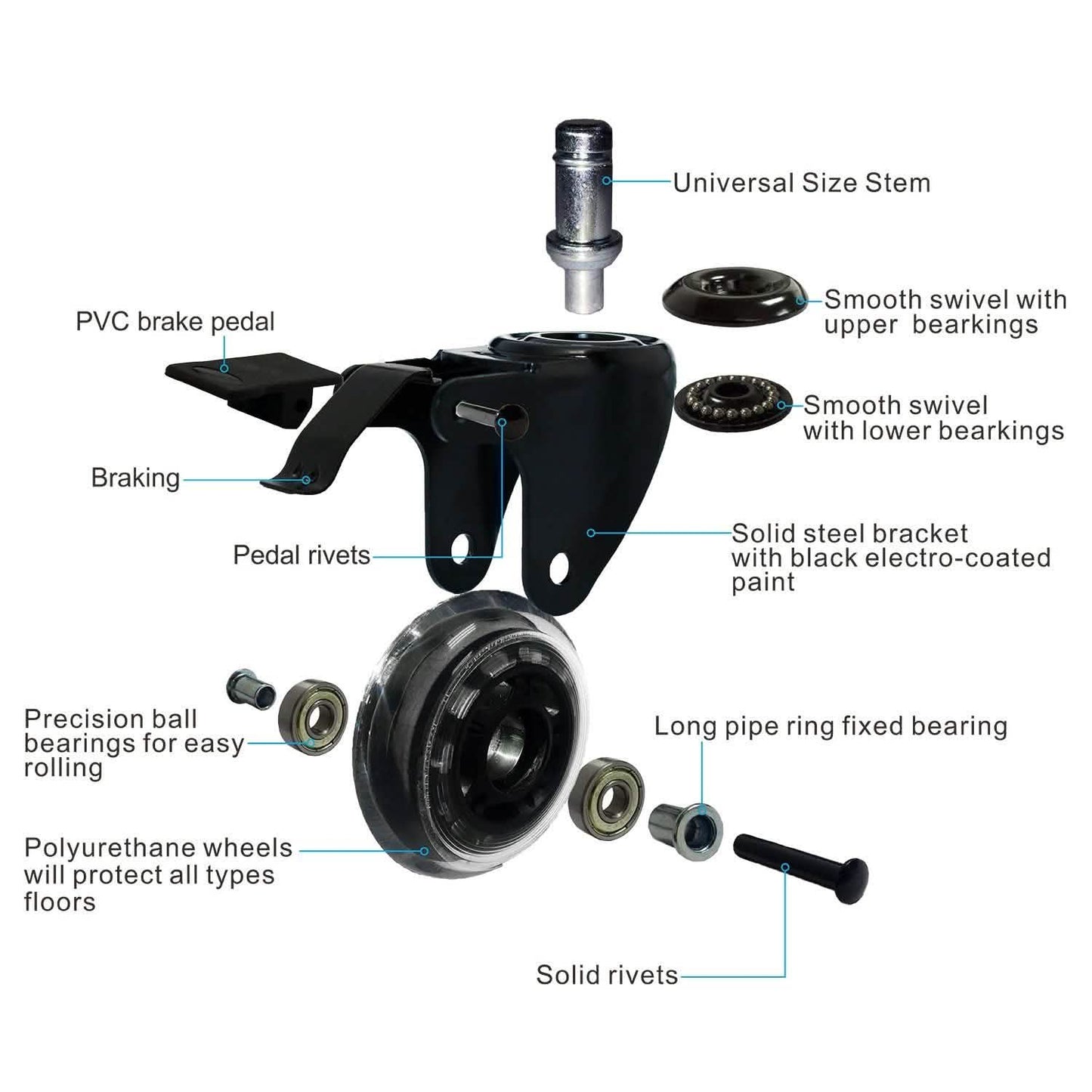 5-Pack: Replacement Office Chair Casters