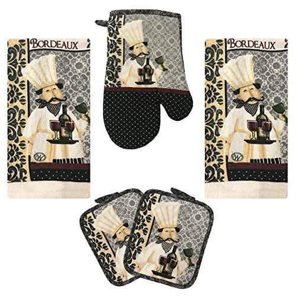5-Piece: Assorted Kitchen Set: Towels, Potholder, Mitt