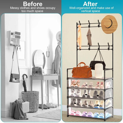 5-Tier Dustproof Entryway Hall Tree Coat and Shoe Rack