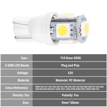 50-Piece: LED Car Light Bulbs