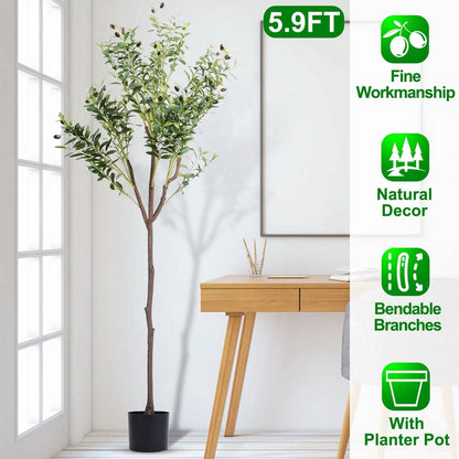 5.9ft Artificial Olive Tree with Lush Olive Branches and Fruits with Black Planter Pot