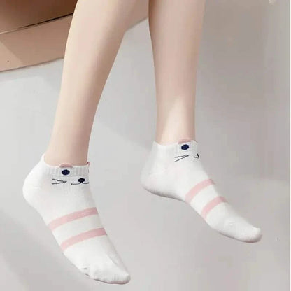5-Pairs: Pink Kitty Crew Socks