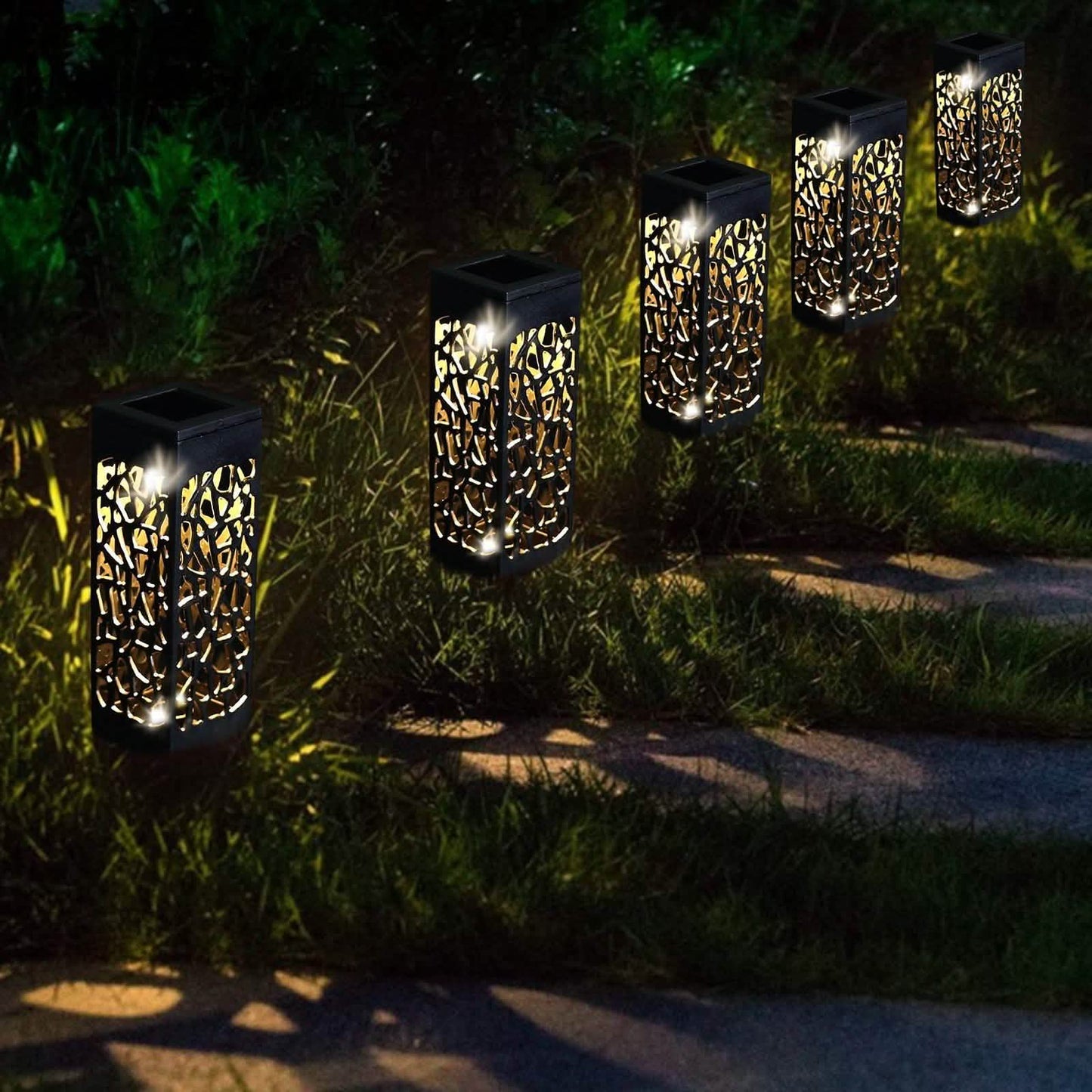 6-Pack: Outdoor Solar Light Powered Garden Pathway Lights Waterproof Hollow with Ground Spike
