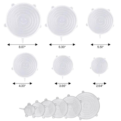 6-Pack: Reusable Silicone Stretch Container Lids Covers for Food Storage - Fit Most Containers
