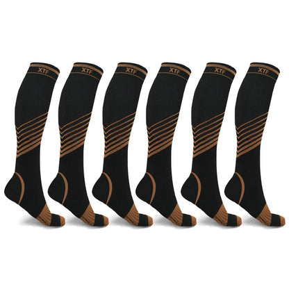 6-Pairs: Ultra V-Striped Knee-Length Compression Socks