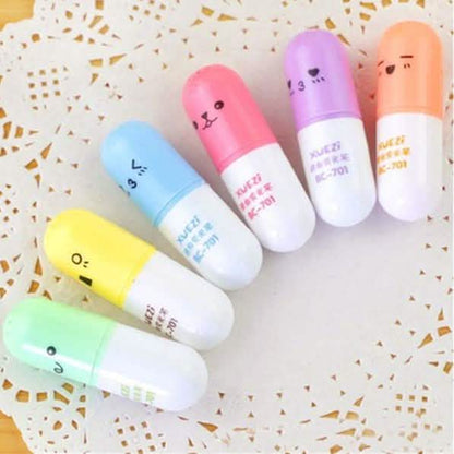 6-Piece: Cute Pill Shape Mini Highlighter Marker