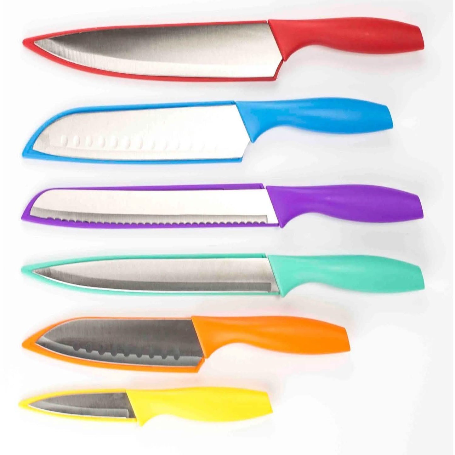 6-Piece Set: Sazon Stainless Steel Knife and Colorful Slip Covers