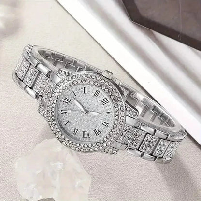 6-Pieces: Elegant Women's Jewelry Set with Quartz Roman Numerals Watch