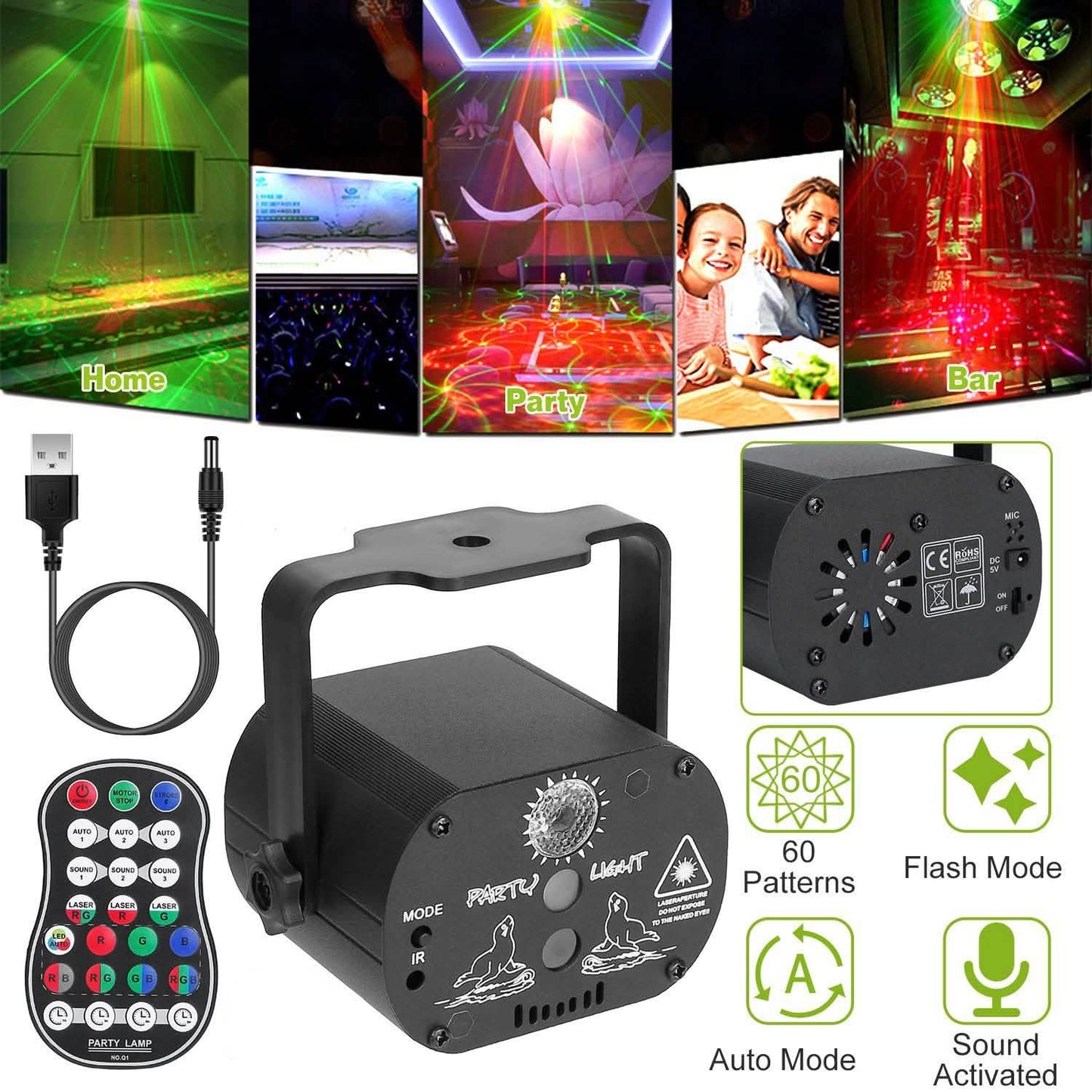 60 Pattern Laser Stage Light Sound