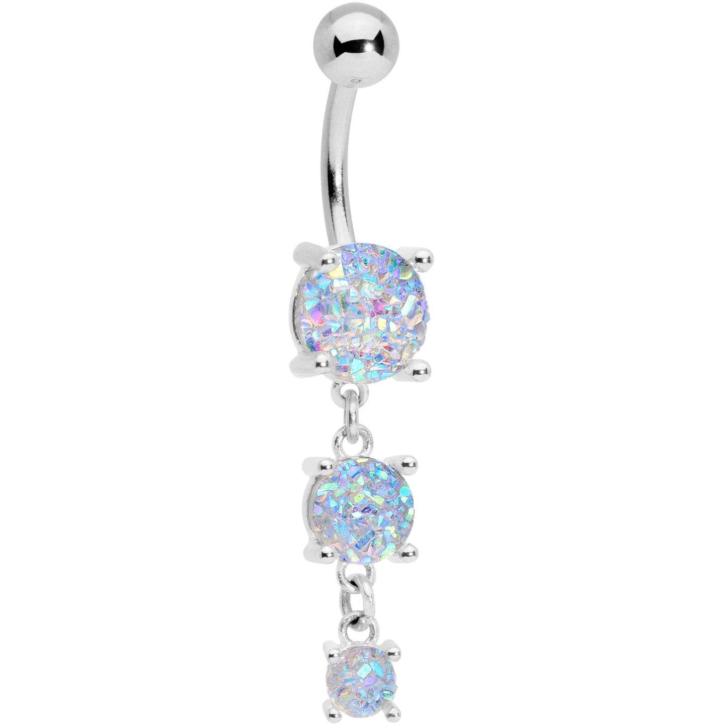 White Gem Triple Drop Dangle Belly Ring