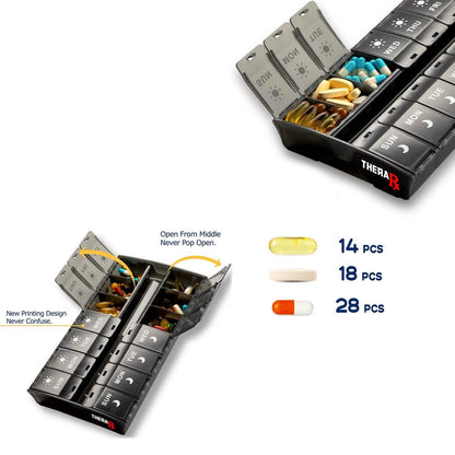 7-Day Push Button Pill, Medicine, Vitamin Organizer with AM/PM Large Compartments
