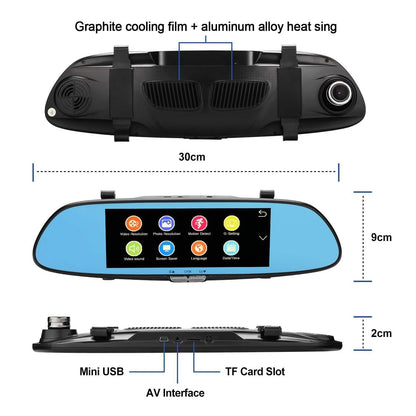 7'' HD 1080P Car DVR Dual Lens Camera Vehicle Rearview Mirror Dash Cam Recorder