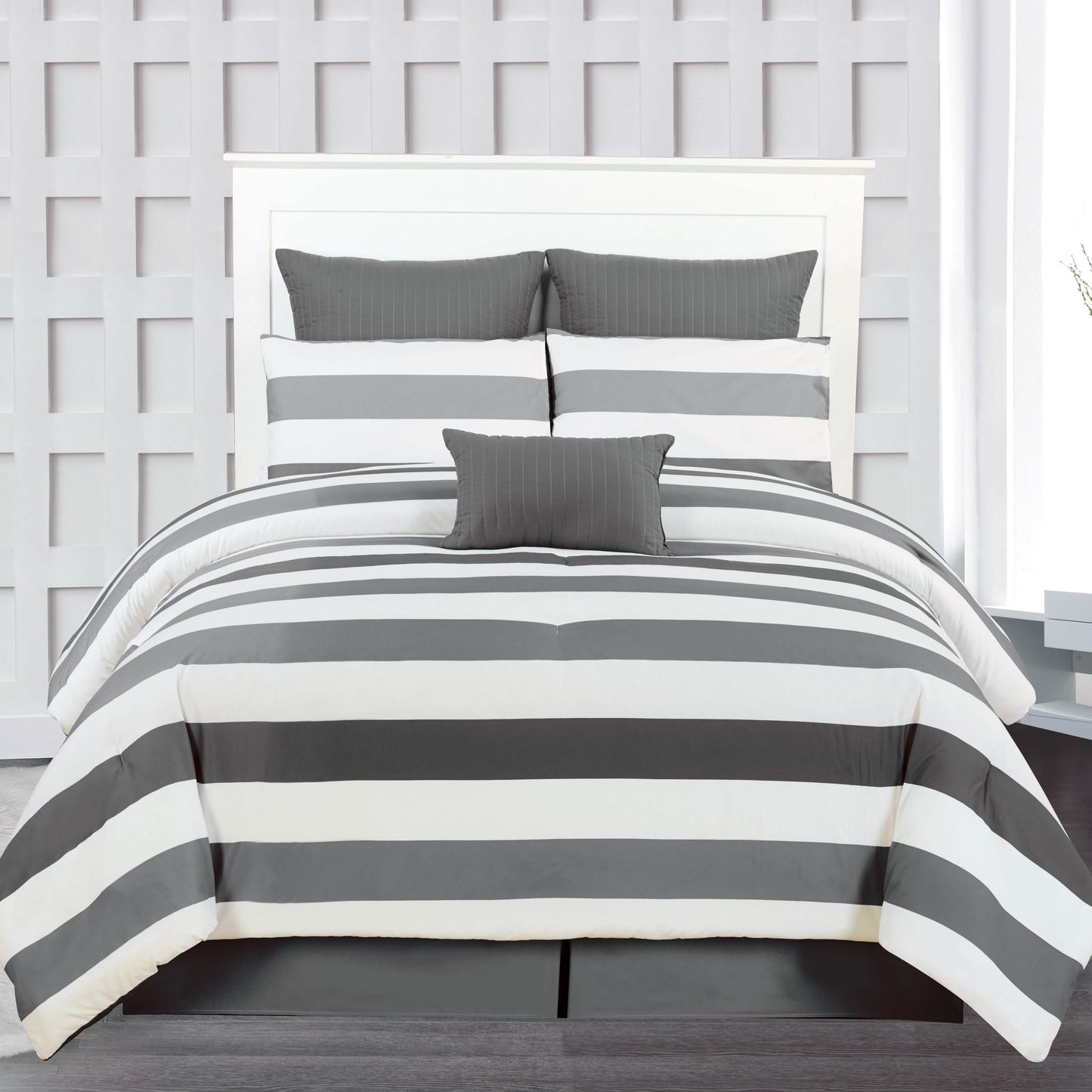 7-Piece: Cabana Stripe Reversible Hypoallergenic Comforter Set