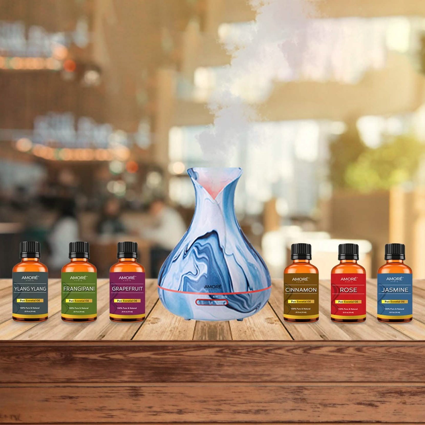 7-Piece Set: Hydro Dipped Ultrasonic Aromatherapy Diffuser With Essential Oil Gift Set
