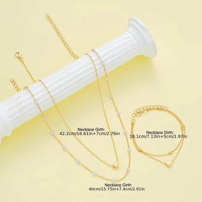 3pcs Heart Necklace & Bracelet Set for Women