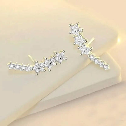 925 Silver Climber Earrings with Hypoallergenic Synthetic Cubic Zirconia