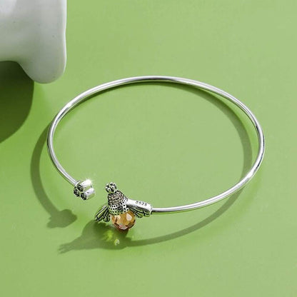925 Sterling Silver  Bee Shape Cubic Zirconia and Austria Crystal Cuff Bracelet
