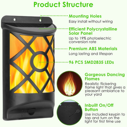 96 LEDs Waterproof Flame Solar Lights Outdoor