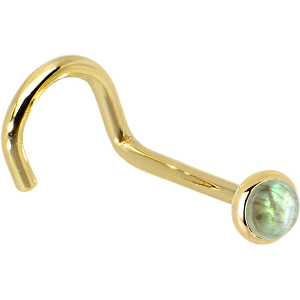 Solid 14K Yellow Gold 2mm Labradorite Nose Ring