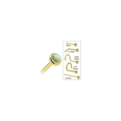 Solid 14K Yellow Gold 2mm Labradorite Nose Ring