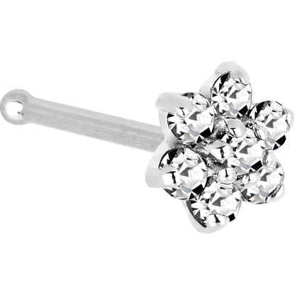 Solid 14K White Gold Clear Cubic Zirconia Flower Nose Ring