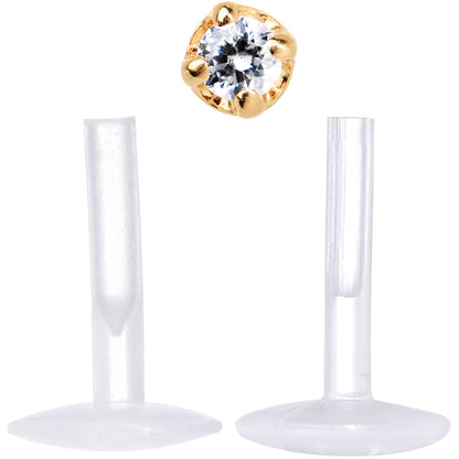 16G 1/4 Solid 14K Yellow Gold 1.5mm CZ Bioplast Push in Cartilage Earring
