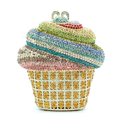 Afgoger Ice-cream Gold Crystal Luxury Designer Handbag Woman Party Purse Tote Bag