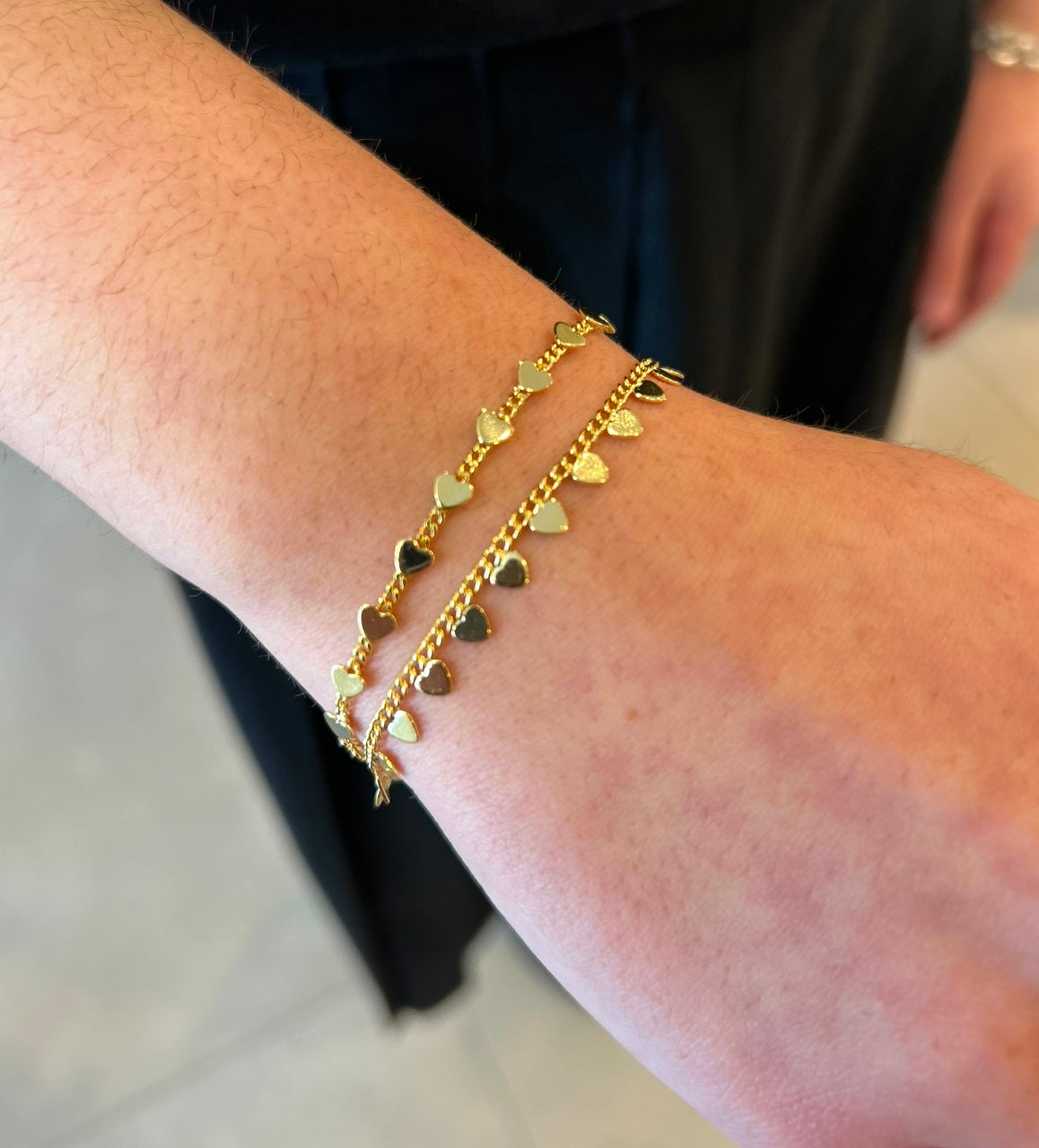 14K Gold Plated Hearts On Link  Bracelet