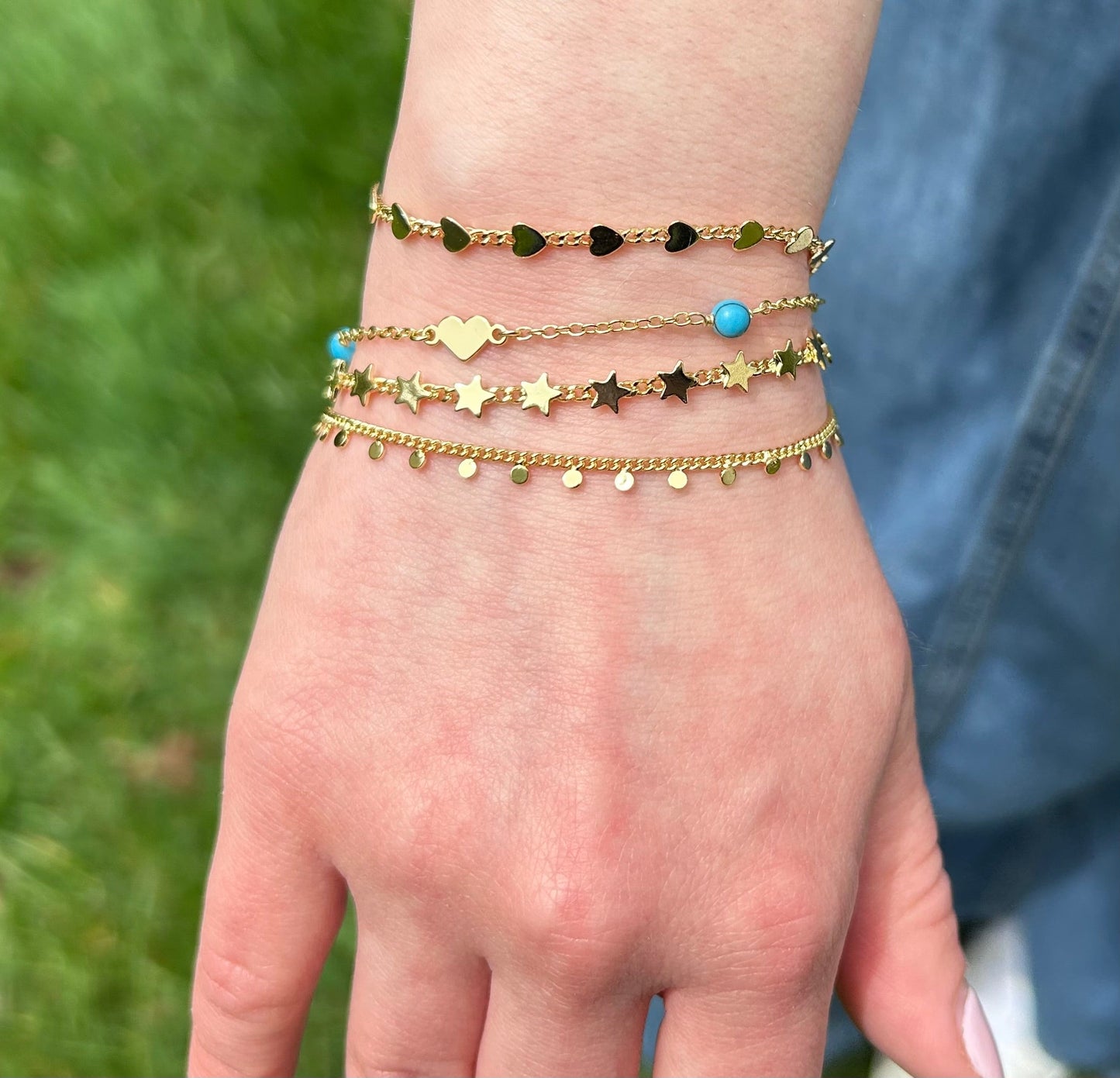 14K Gold Plated Hearts On Link  Bracelet