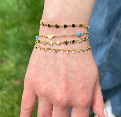 14K Gold Plated Hearts On Link  Bracelet
