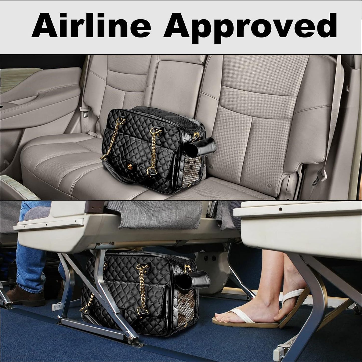 Luxury Quilted Dog Carrier Bag Purse Airline Approved Pet Travel Handbag