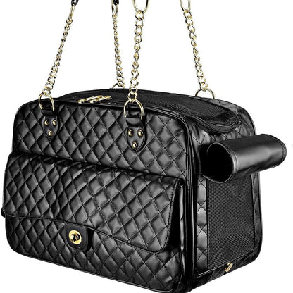 Luxury Quilted Dog Carrier Bag Purse Airline Approved Pet Travel Handbag