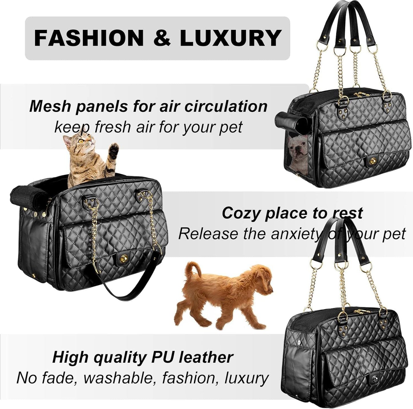 Luxury Quilted Dog Carrier Bag Purse Airline Approved Pet Travel Handbag