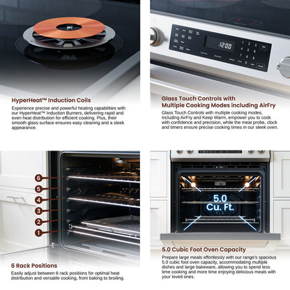 Rangaire 30" Induction Range Self-cleaning Air Fry True Convection Oven Slide-in Stainless Steel RRI303GS