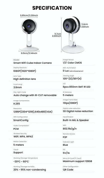 3MP Wireless Smart AI Home Security Camera – Two-Way Audio, Motion Detection, Night Vision