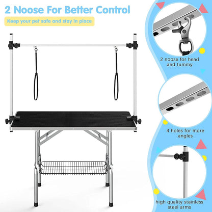 Adjustable Pet Large Foldable Dog Grooming Table with Arms