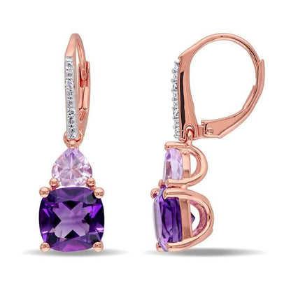 Amethyst and Tanzanite Duo Stone Dangling Leverback Earrings