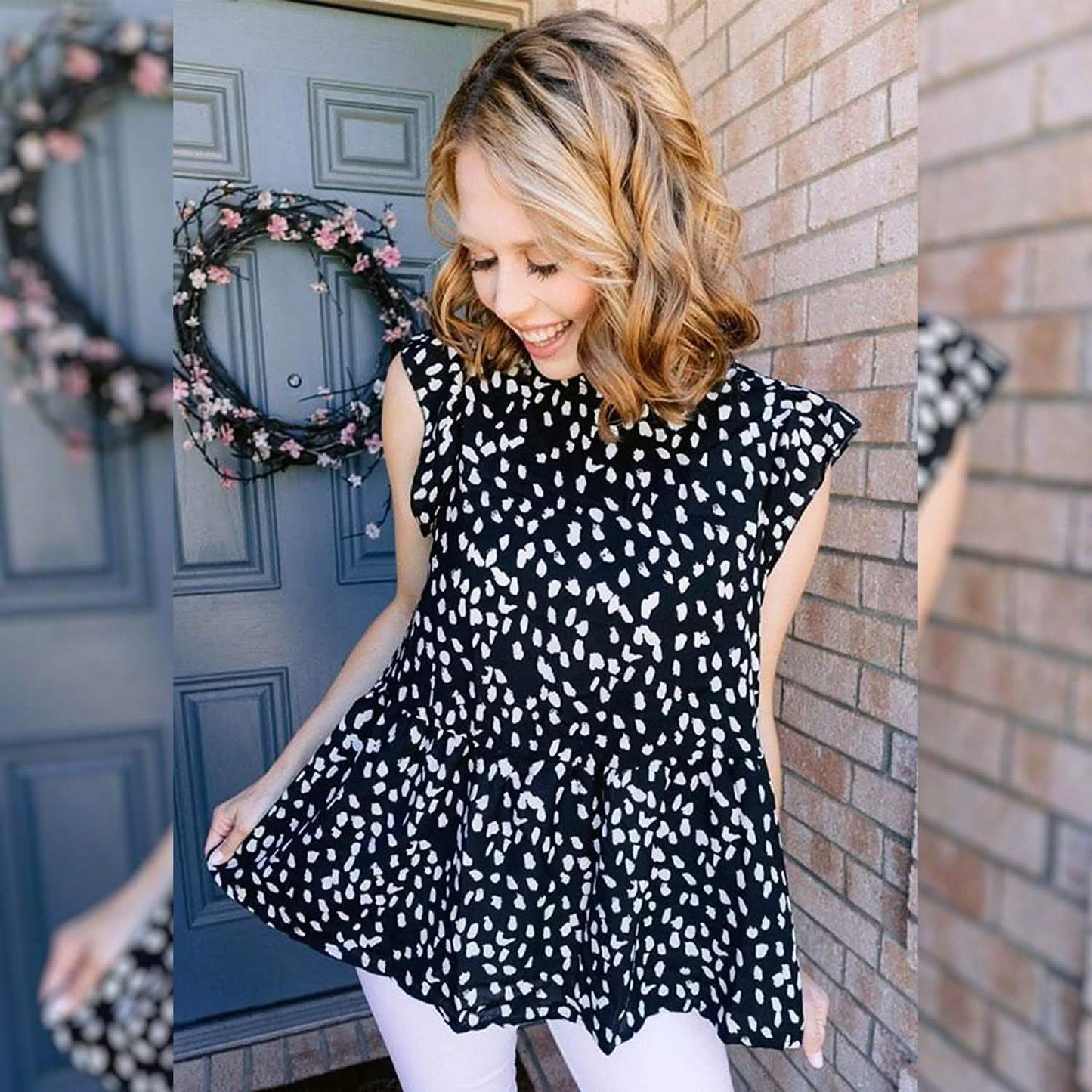 Angashion Women's Casual Floral Print Babydoll Blouse Tunic Tops