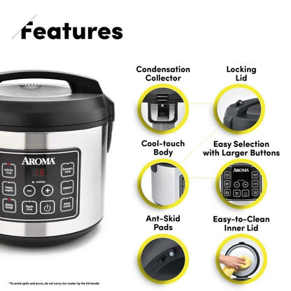 Aroma 20-Cup Digital Rice Cooker and Food Steamer (Refurbished)