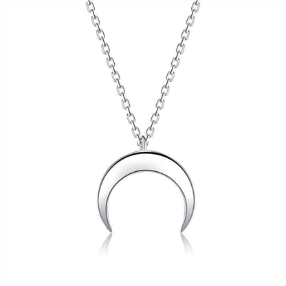 Authentic 925 Sterling Silver Simple Moon Shape Necklace